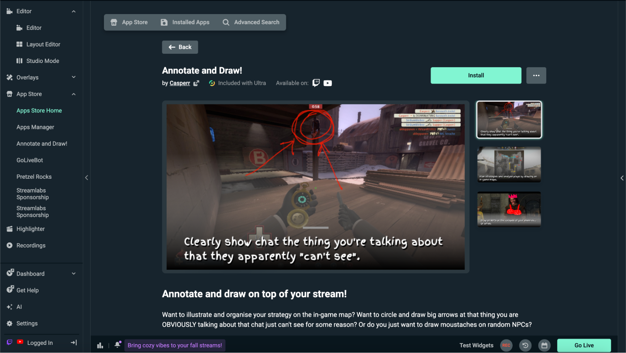 how to draw on stream app in streamlabs